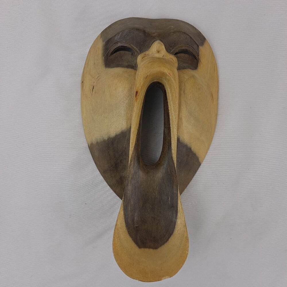 Indonesian Decor Traditional Mask Handmade Two Tone Wood Art Sculpture Folk Art